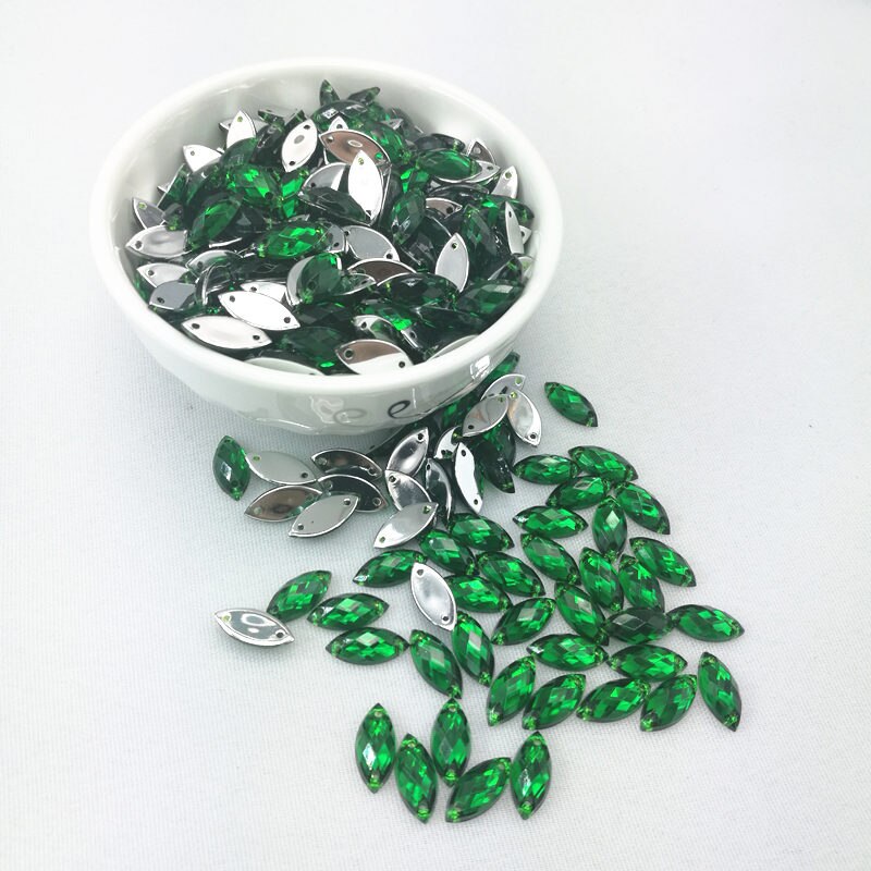 7*15mm Naaien Crystal AB Plaksteen Naai Kristallen Stenen Paard Oog Acryl Strass Voor DIY Kleding ambachten 50 st: Green