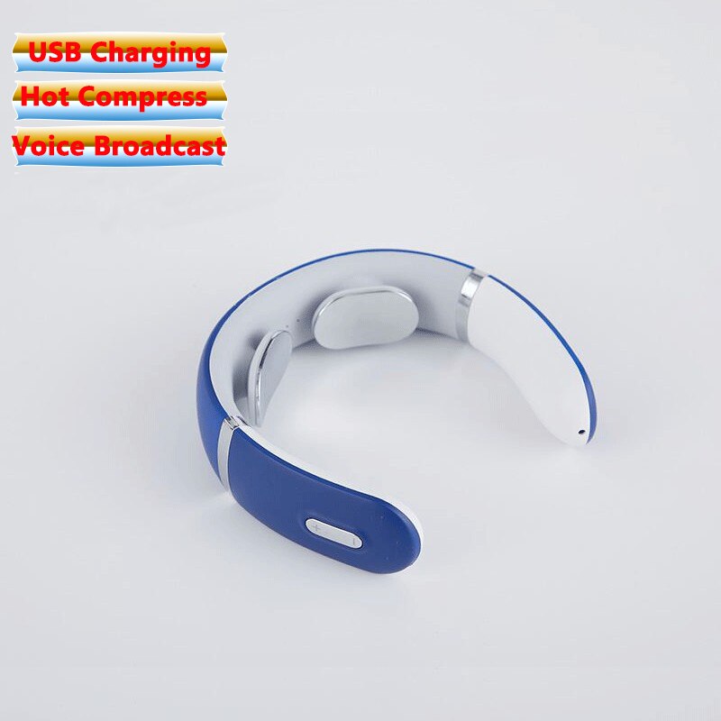 Smart Electric Neck Massager Heating Pulse Cervical Massage Remote Control Voice Broadcast Neck Pain Relief Relaxation Tool: Type 3 blue