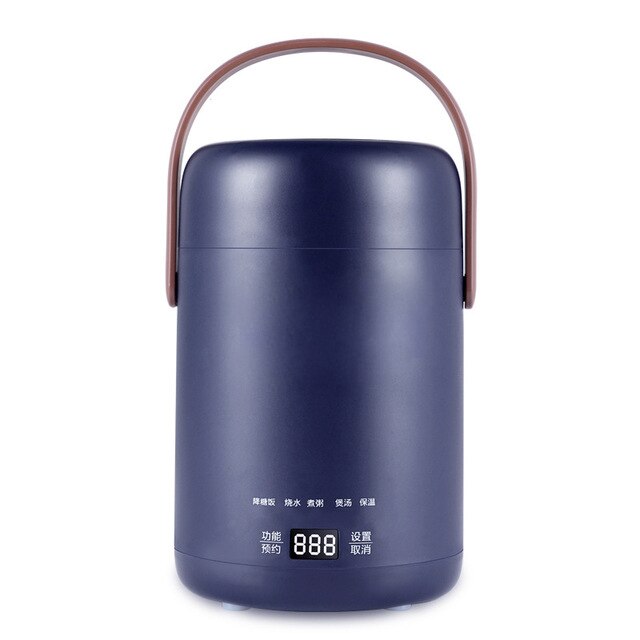 Bollitore elettrico fornello di riso scatola da pranzo mini zuppa portatile stufato pentola a cottura lenta porridge cibo piroscafo tagliatelle riscaldatore di pasta pentola calda: Blu / no steamer