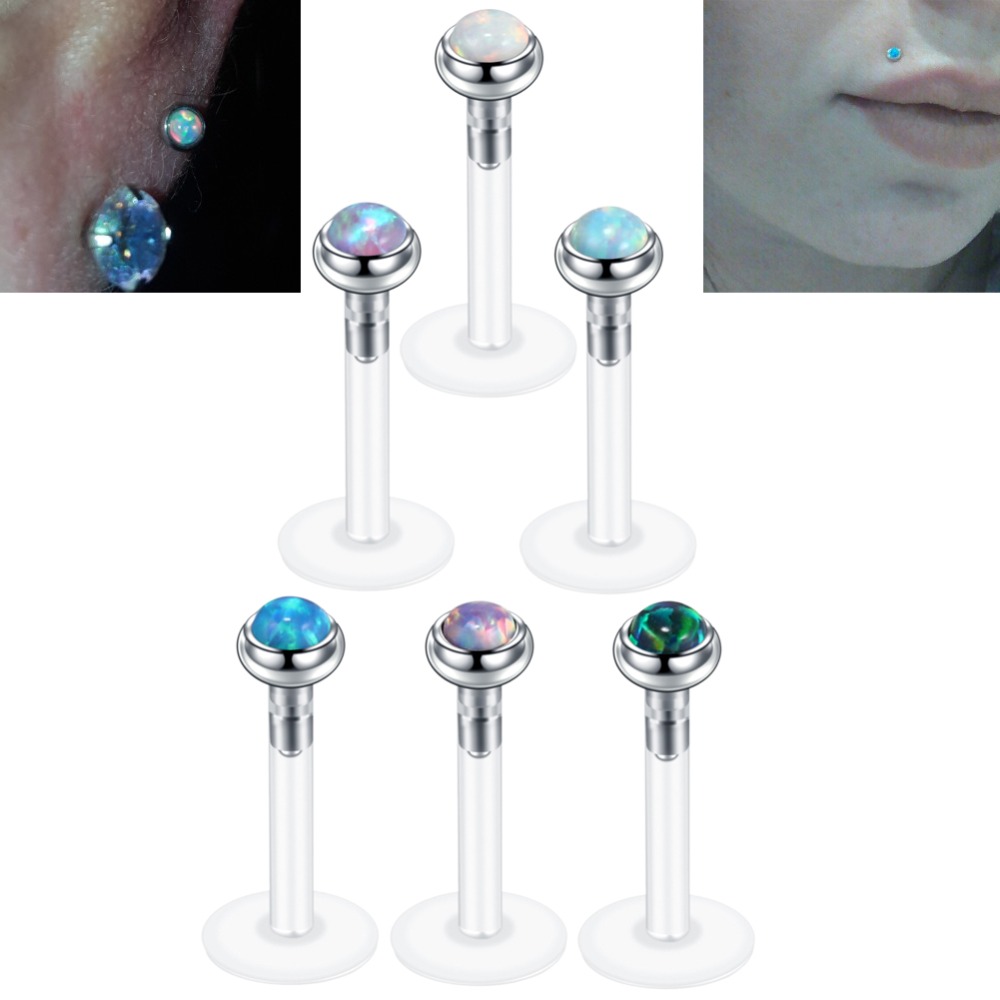 1 ud. Piercing de ópalo Bioplast PTFE Oreja piercings de Oreja Cartílago del trago ópalo piercings de anillo piercings de cuerpo piercings de joyería