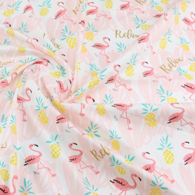 Tela de algodón de 160CM x 50CM con dibujos animados de flamenco, rosa y azul, telas de cheurón de piña para cuna DIY, tejido de costura con cojín: pink flamingo