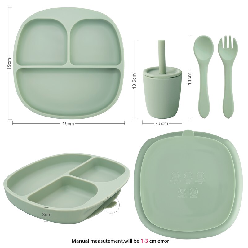 BPA Free Children's Tableware Baby Feeding Solid Food Dinner Set Plates Training Bowl Feeding Dishes Spoon Fork Straw Cup
