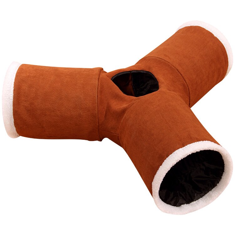 3/4 Holes Foldable Pet Cats Tunnel Indoor Outdoor Pet Cat Training Toy Puppy Dog Cat Fun Toys for Puzzle Exercising Tunnel Tube: Brown velvet Y-type