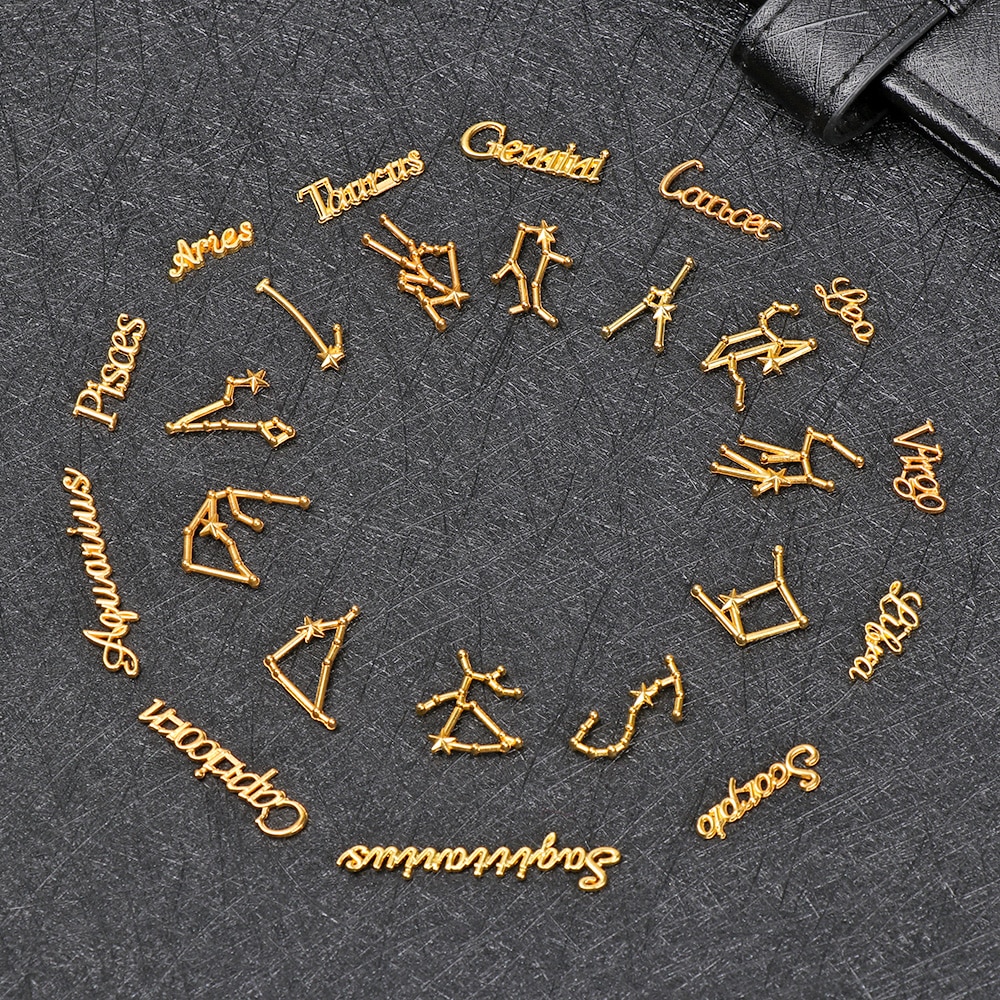 Mini bedeltjes van legering met 12 sterrenbeelden, twaalf dierenriemtekens, zettingvulling voor armband, ketting, oorbellen, sieraden maken, accessoires, doe-het-zelf