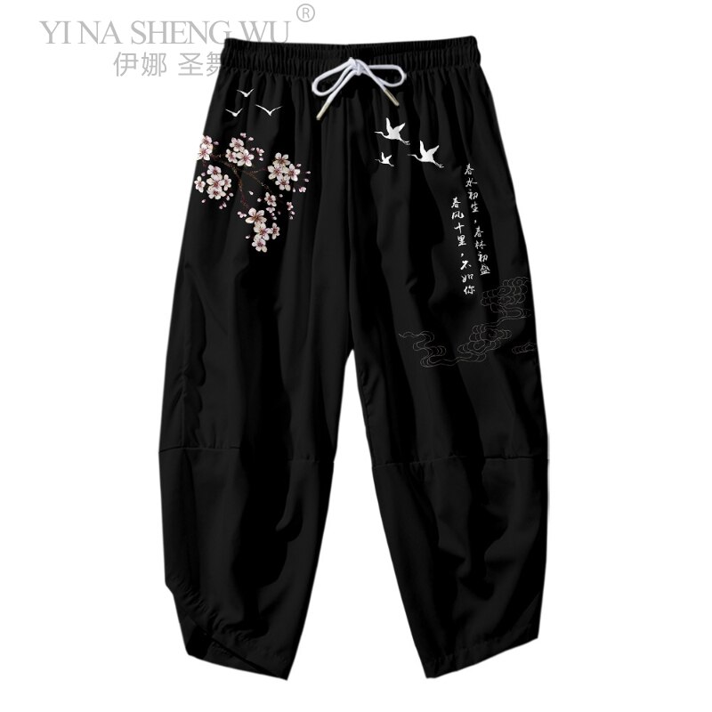 Nuovo stile giapponese Harajuku pantaloni da uomo Sakura samurai costume sciolto moda maschile tradizionale fioritura pantaloni pantaloni casuale anca-salto