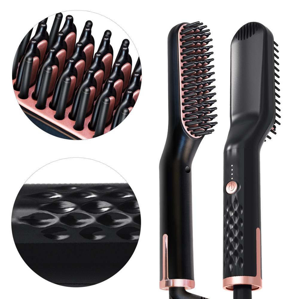 Alisamento de cabelo dos homens multifuncionais modellagem barba pente alisamento auto escova de pentear o cabelo reto pente elét