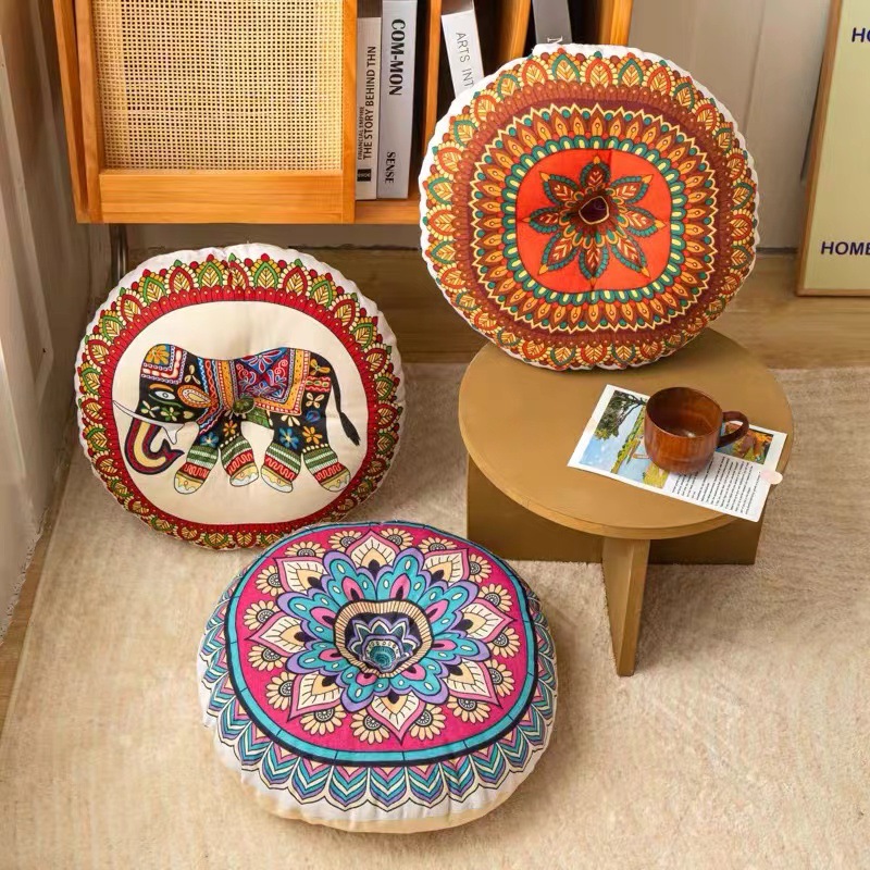 Cojín de asiento de futón redondo Vintage, Tatami con ventanal étnico Retro en el suelo, cojín de pedo bohemio perezoso, cojín de asiento