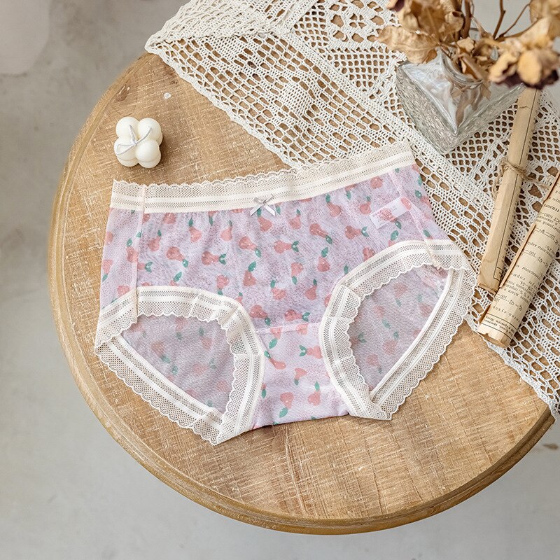 Sweet Fresh Floral lace Mid-rise Seamless Panties women summer Girly mesh Panties lingerie women Panties N685