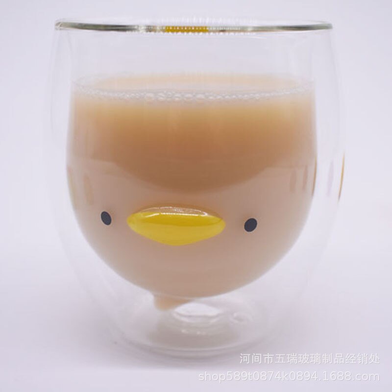 Precioso Panda Taza de cristal de doble pared 250ml oso taza de vidrio jugo vidrio resistente al calor taza de vidrio: Duck