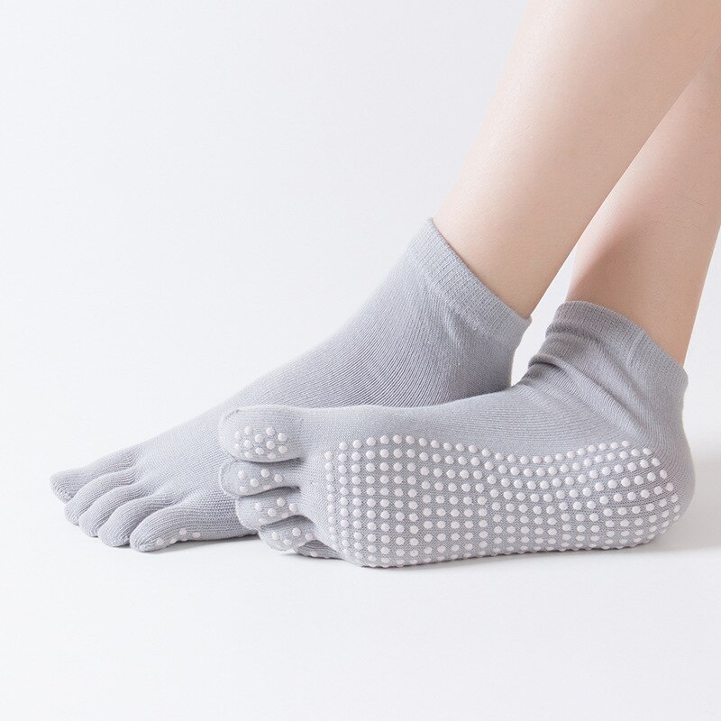 1 Paar Antislip Open Teen Yoga Sokken Antislip Peep Toe Pilates Enkel Grip Duurzaam Open vijf-Vinger Katoen Yoga Sokken: Solid light grey