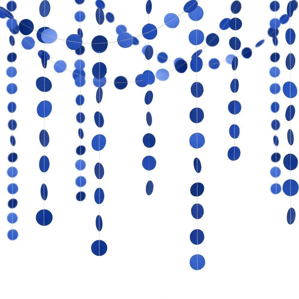 Royal Blue Paper Circle Garland Hanging Boy Kids Ocean Themed Hanging Birthday Party Banner Backdrop Baby Shower Wall Decoration
