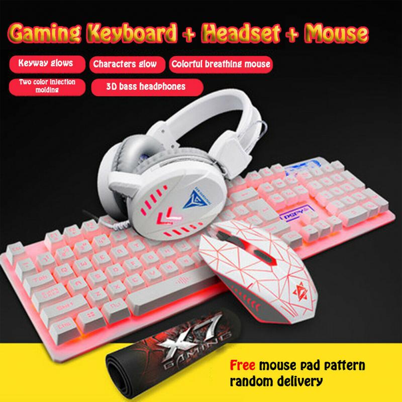 4pcs Keyboard Set Pad Home Headset Computer Ergonomic Wired Illuminated Gaming Mouse Desktop USB Backlight Accessories