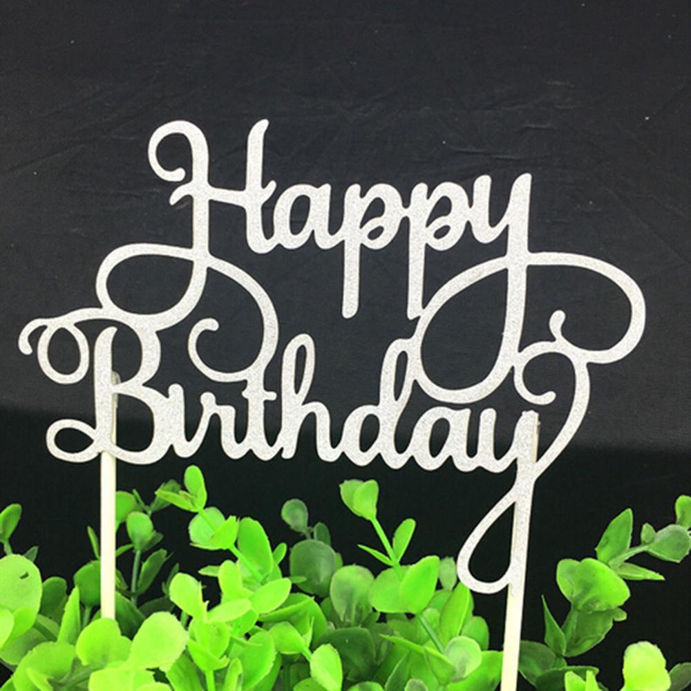 Roze gouden happy birthday taarttopper van acryl met gouden en zilveren letters, decoratie voor een jongensverjaardagsfeestje of bruiloft.: Zilver