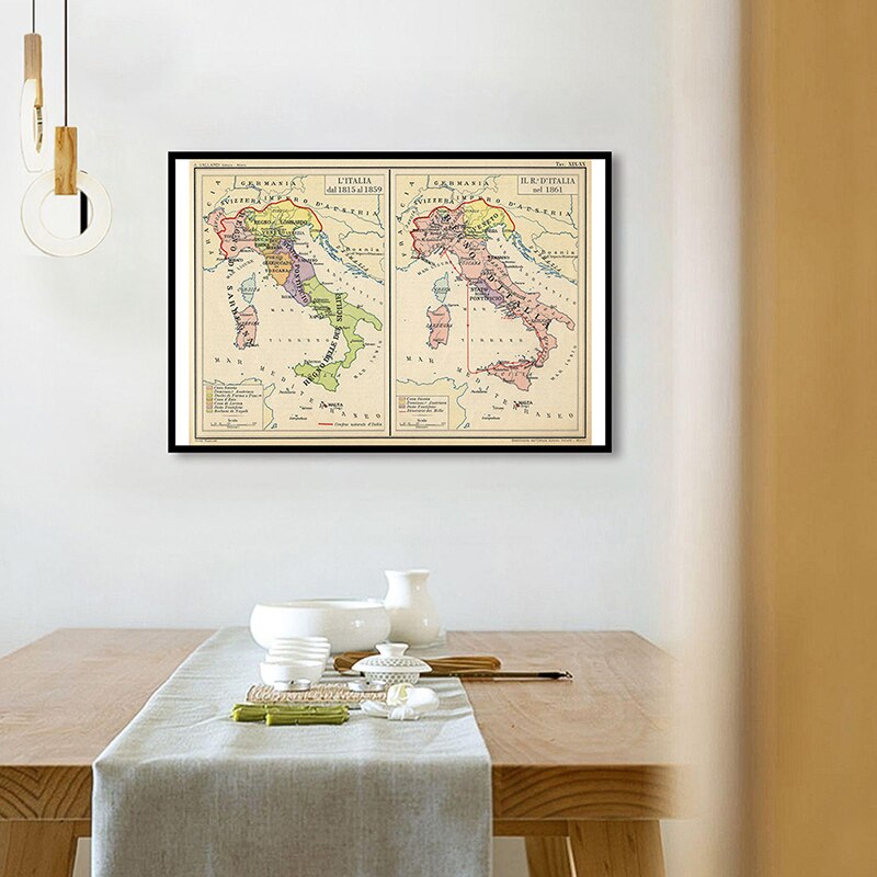 84*59cm The Italy Map Canvas Painting Retro Wall Art Poster for Office Home Decoration School Supplies