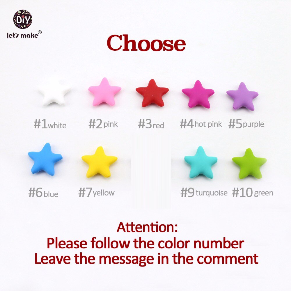 Faisons bébé jouet de dentition Silicone perles Silicone étoile en forme de bijoux pendentif 30 pièces 10 couleurs mélangées couleurs 40mm collier à faire soi-même
