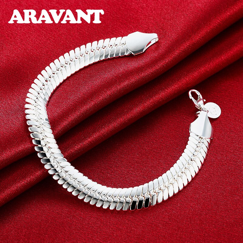 925 Zilveren 10 Mm Flat Snake Chain Armband & Bangle Voor Vrouwen Mannen Sieraden Pulseira