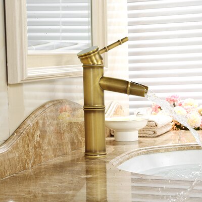 Lottin Wastafel Kraan Antiek Messing Bamboe Stijl Kraan Vintage Brons Afwerking Koper Sink Kraan Enkele Handgreep En Col: 1