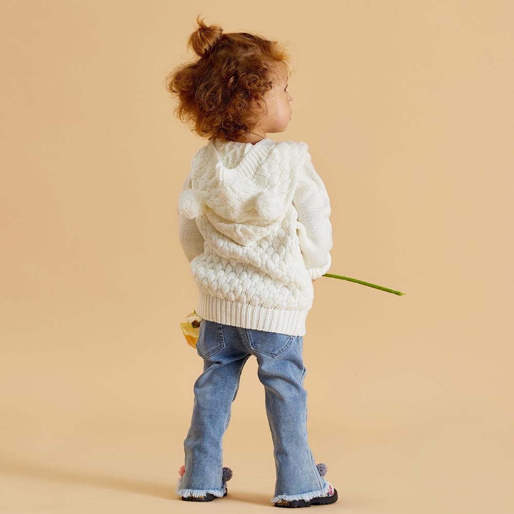 Patpat Lente En Herfst Baby Jongen Meisje Schattige Pompon Herten Effen Gebreide Jas Peuter Jassen Kleding