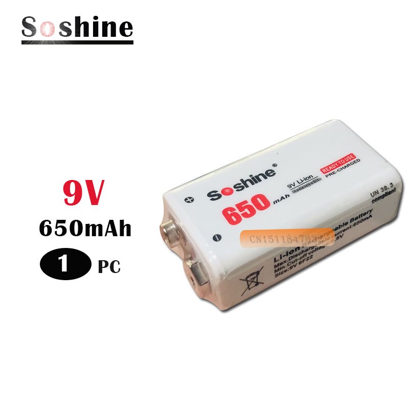 2pcs Soshine Power Battery 6F22 9V Li-ion Lithium 650mAh Chemistry Rechargeable Battery For Electronic Instruments