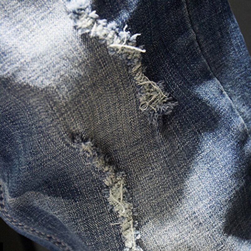 herren Jeans Löcher Ausgefranste Hiphop Zerrissene Licht Blau Dünne strecken Schlank Bein Streetwear betrübt Moto Radfahrer Jeans Männlichen Denim