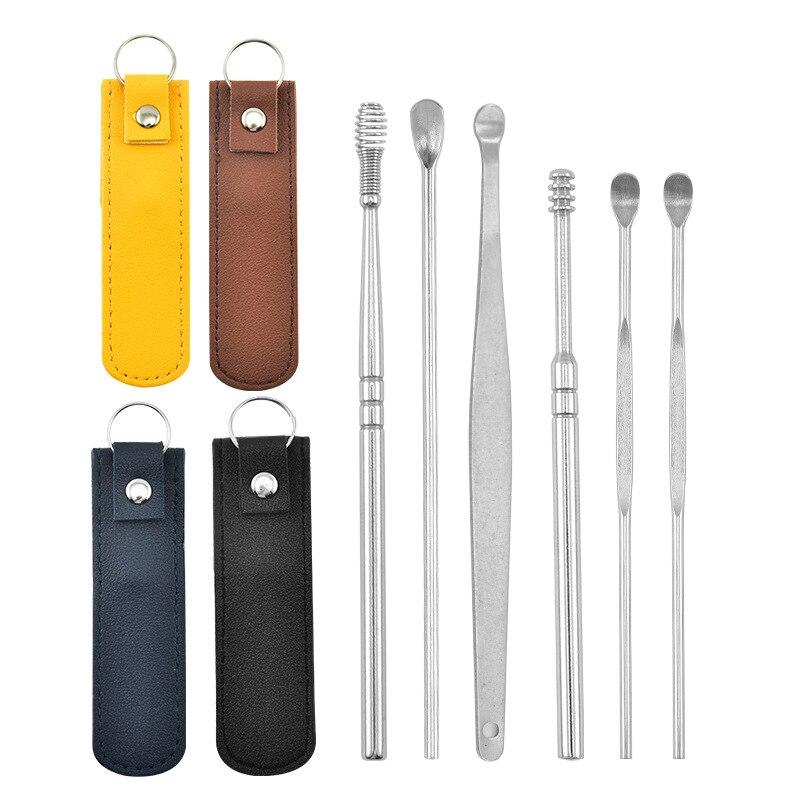6PCS Ear Wax Remove Tool Ear Pick Cleaning Tools Portable Multi-function Ear Wax Pickers Steel Earpick Wax Remover