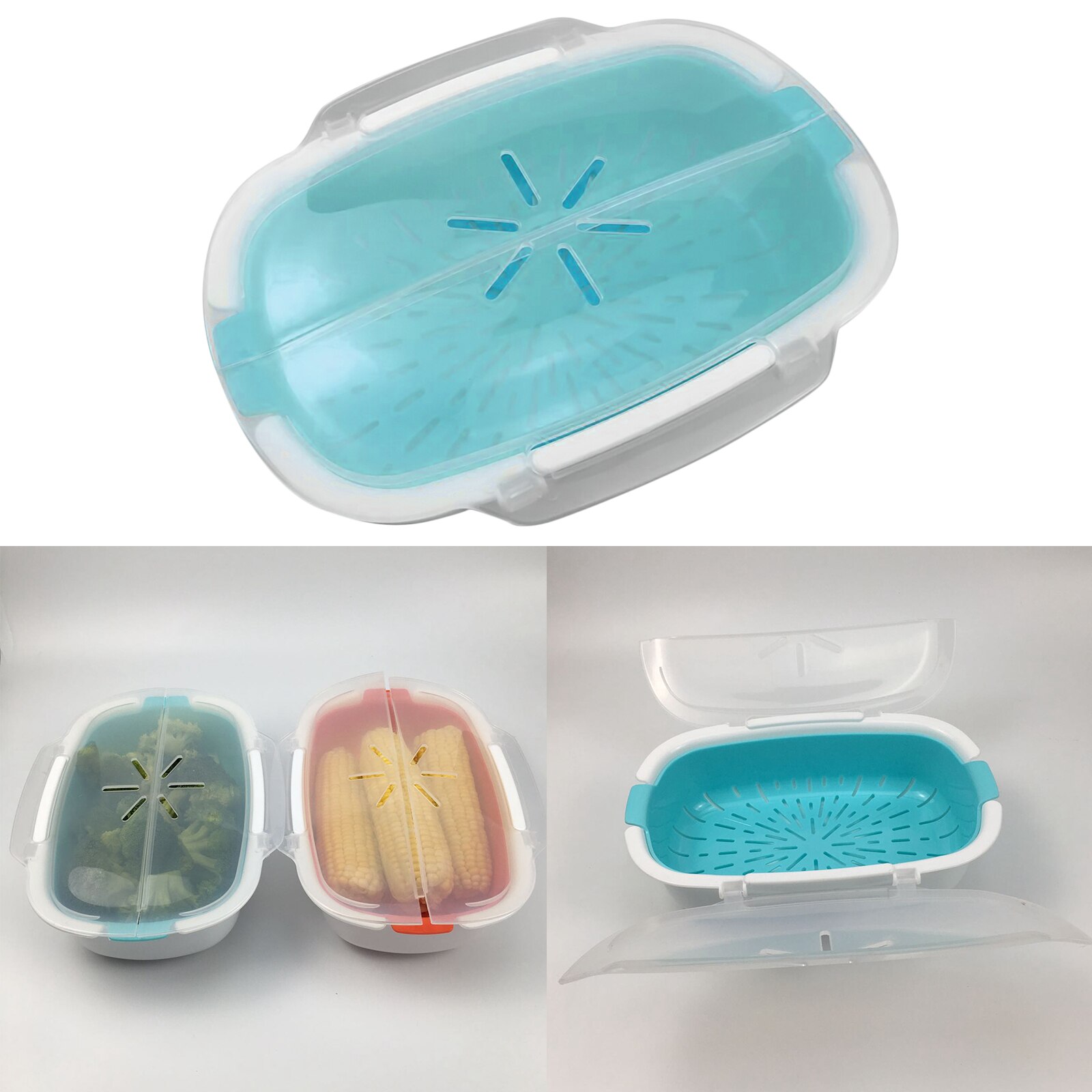 Microwave Rice Cooker and Vegetable Steamer Food Grade PP Steaming Dish Microwave Oven Steamer Food Container