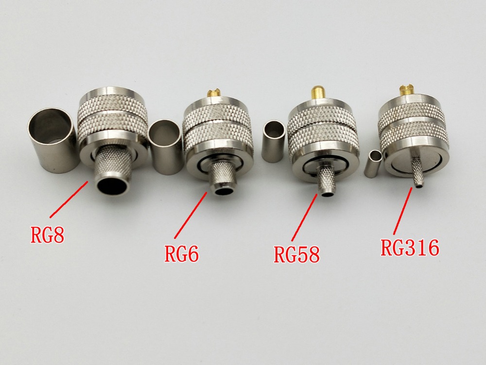 Conector de crimpado macho PL259 UHF, conector RF para adaptador RG8 RG6 RG58 RG316, 2 uds.