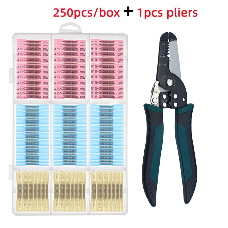 Heat shrinkable connector waterproof wire connector and heat shrinkable sheath connector-wire connector with wire stripper: 250pcs-BHT and 1041D