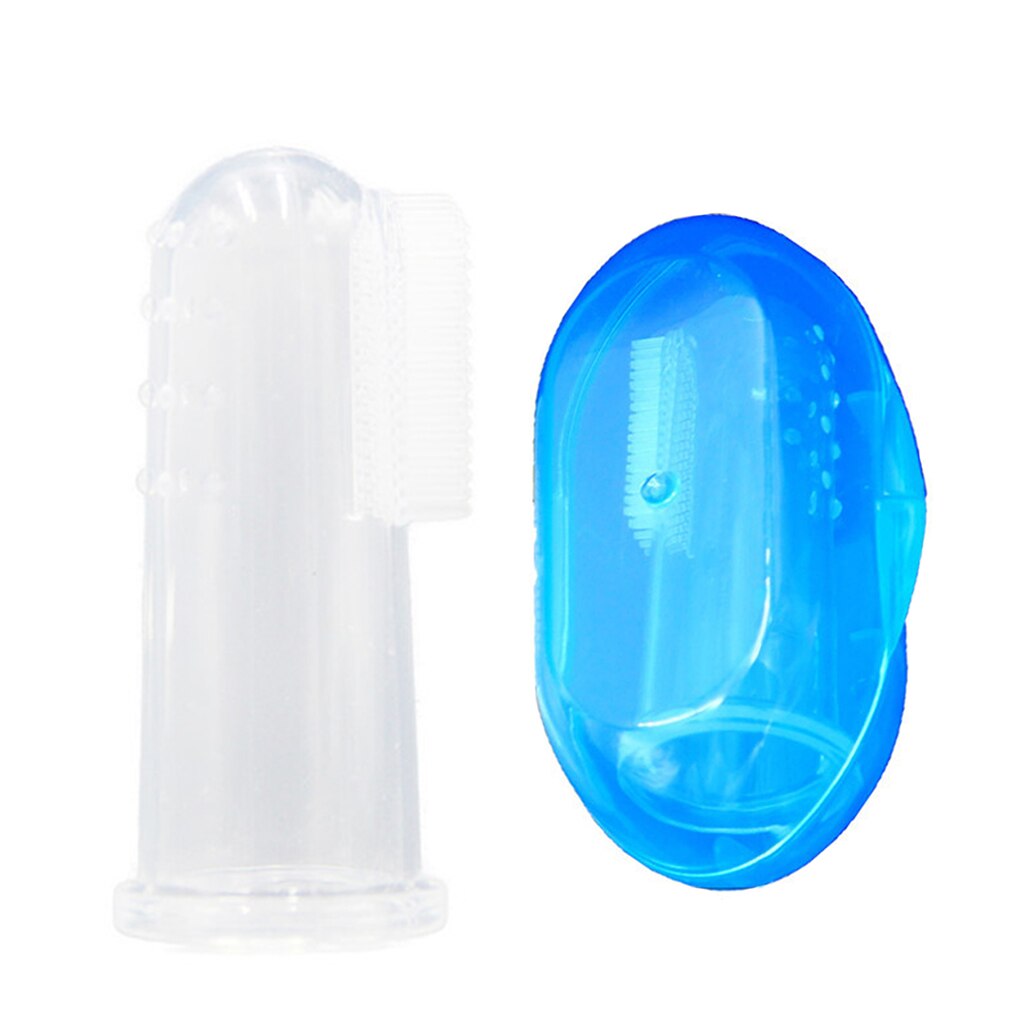 Neue 1PC freundlicher Finger Zahnbürste Baby Kleinkind Weiche Silikon Finger Zahnbürsten Zähne Gummi Massagegerät Pinsel: Blau