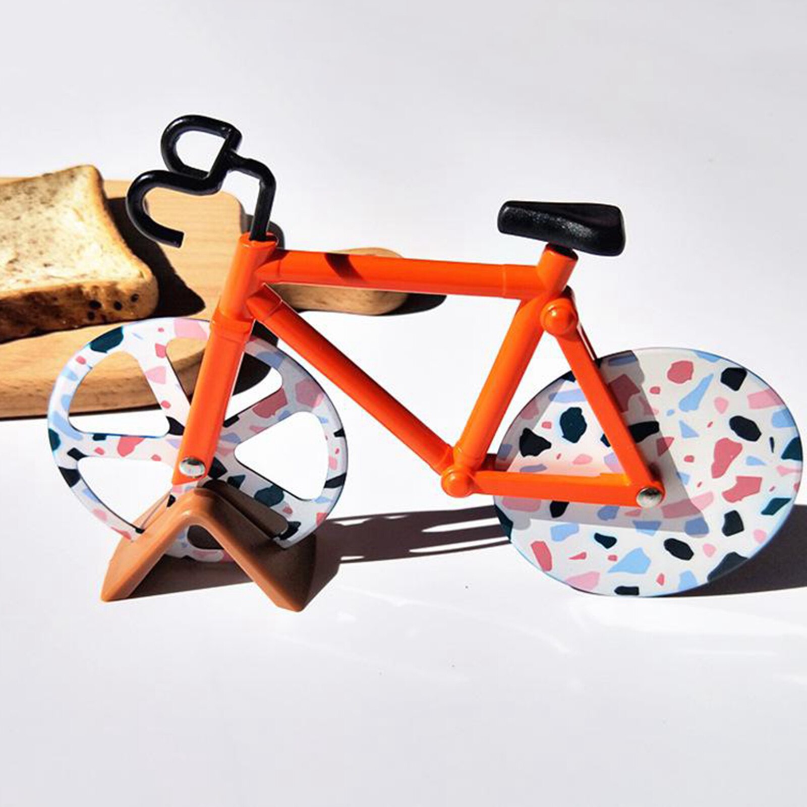 Home DIY Pizza Slicer Bike Pizza Cutter Knives Stainless Steel Two-wheel Bicycle Pizza Cutting Pizza Chopper Slicer Tool: Orange