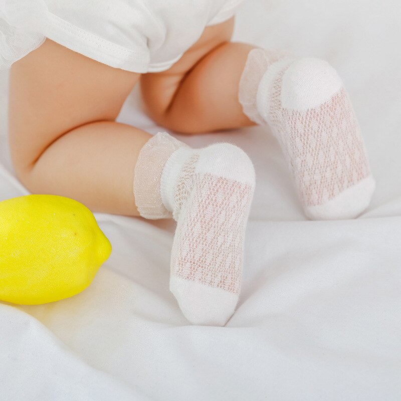 Baby Sokken Zomer Dunne Gedeelte Mesh Ademende Babysokjes Ijs Zijde Katoen 0-1-3 Jaar Oud Meisje kant Sokken M13