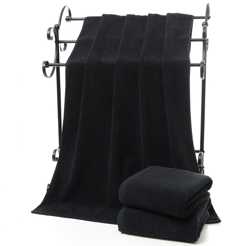Toalla de baño negra de algodón, gruesa, para viajes al aire libre, suave y grueso, alto absorbente, para Hotel y adultos: 34x75cm 150g