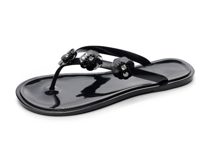 Gelé sko sommer flip flops flat eva håndverk paljetter blomster tøfler sommersko kul strandsko stor størrelse 40 41: Svart / 5.5