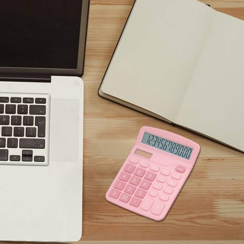 Calculators, 12-Digit Dual Power Handheld Desktop Calculator with Large LCD Display Big Sensitive Button Pink