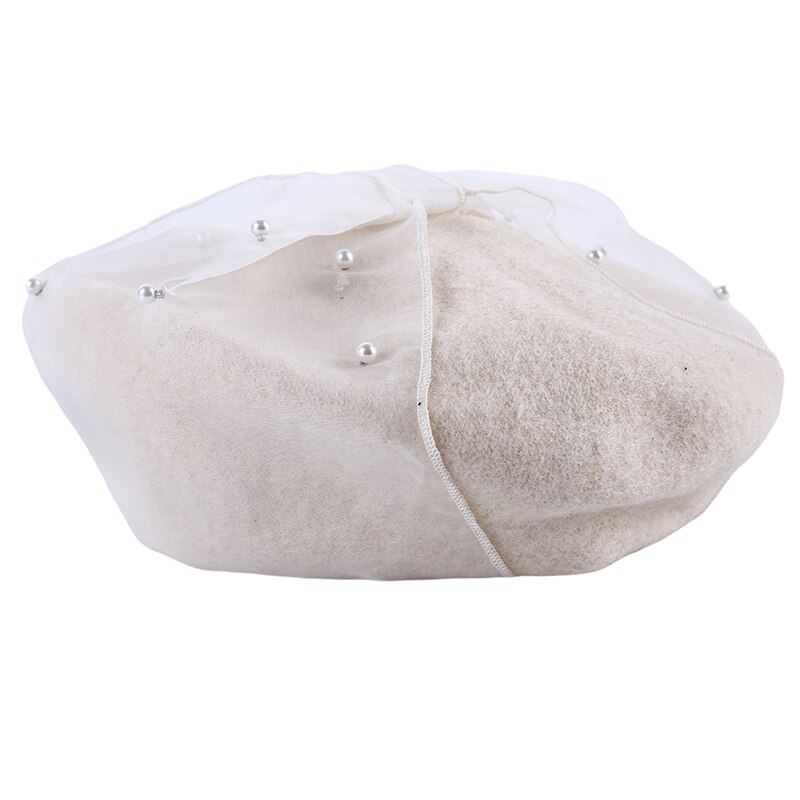 Auttum Winter Hoeden Vrouwen Beret Franse Kunstenaar Beanie Hat Cap Vintage Warme Wollen Muts Baret Dames: cream-coloured