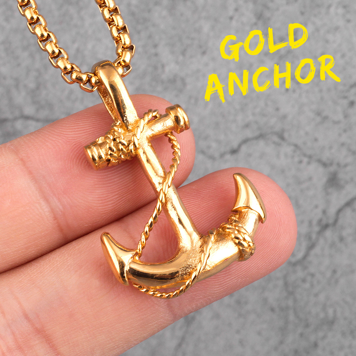 Stainless Steel Sea Anchor Sailor Man Men Necklaces Chain Pendants Punk Rock Hip Hop Unique for Male Boy Jewelry: N034-Gold / 70cm