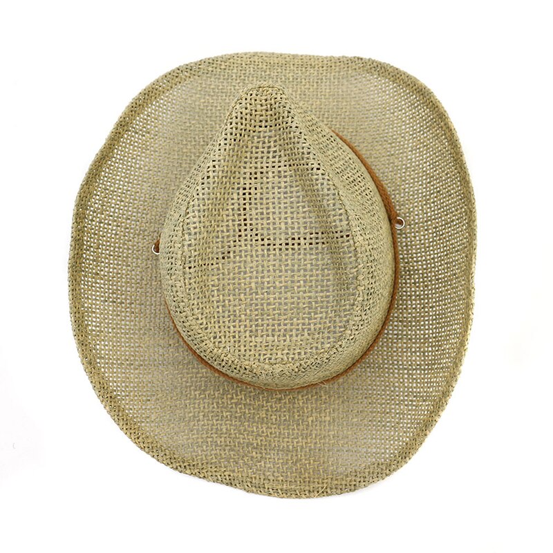 QDKPOTC Summer Unisex Western Cowboy Hats Hollow Straw Cap With Rope Outdoor Sandy Beach Men Women Caps Sun Hats