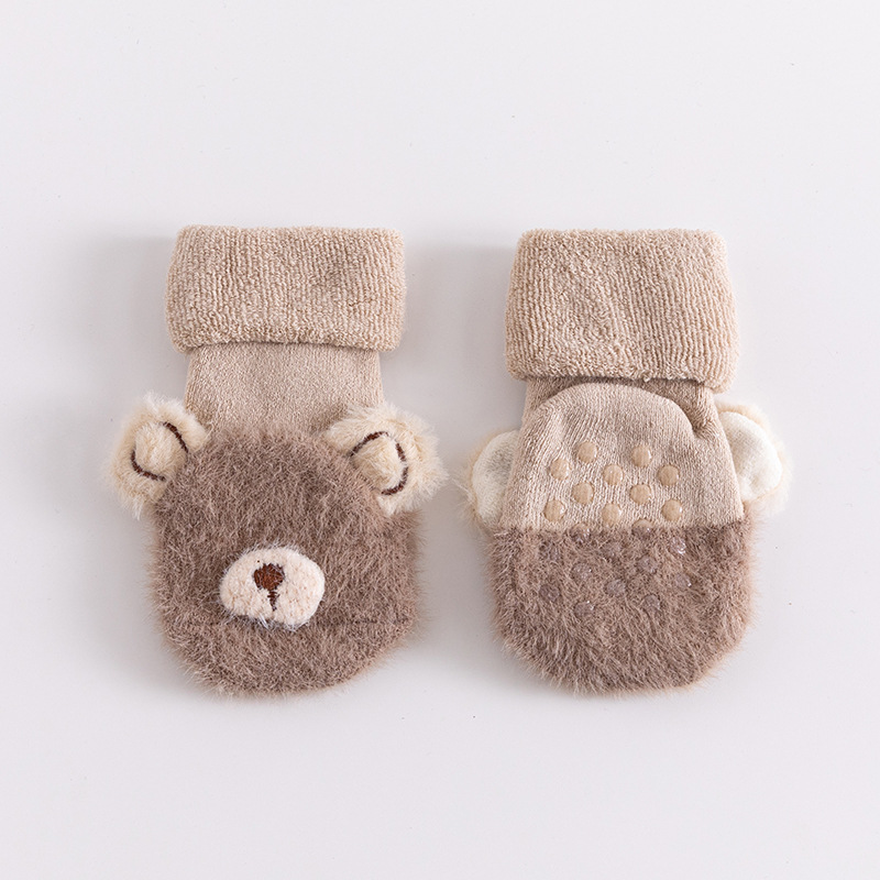 Peuter Sokken Pasgeboren Baby Winter Dikke Prewalker Jongens Herfst Badstof Katoen Meisje Baby Skidproof Sole Kids Cartoon Sok 0-3T: Light Coffee Socks / S(0-1Year old)