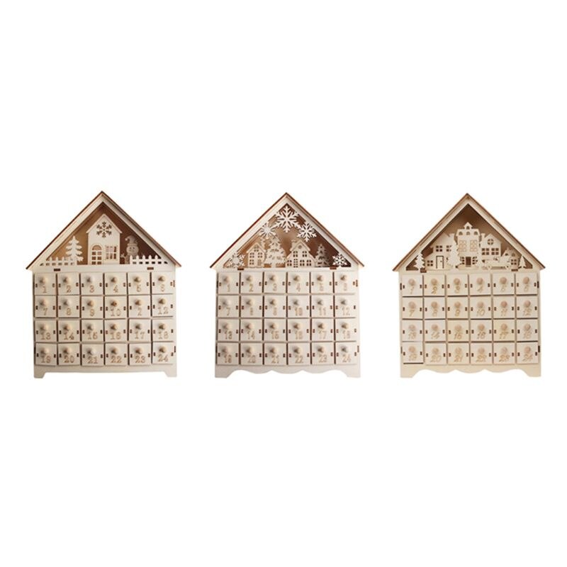 Christmas Snowman Wooden Advent Calendar Countdown Decor 24 Drawers w/ LED Light HXBC