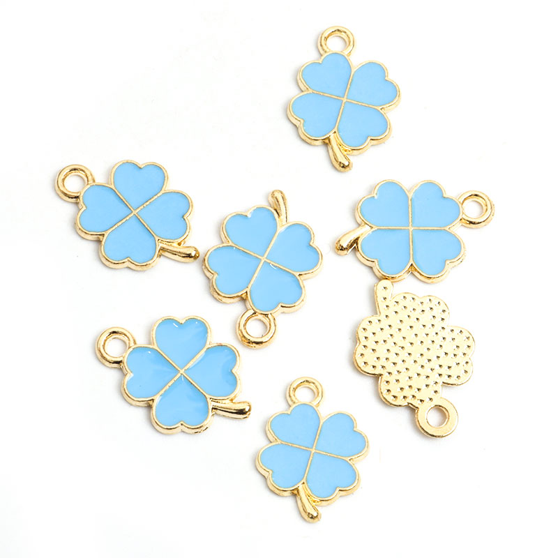 Dopamina trébol de cuatro hojas esmalte encantos 20 piezas DIY collar pulsera pendientes llavero amuleto colgantes accesorios de creativos: COLOR ORO ROSADO