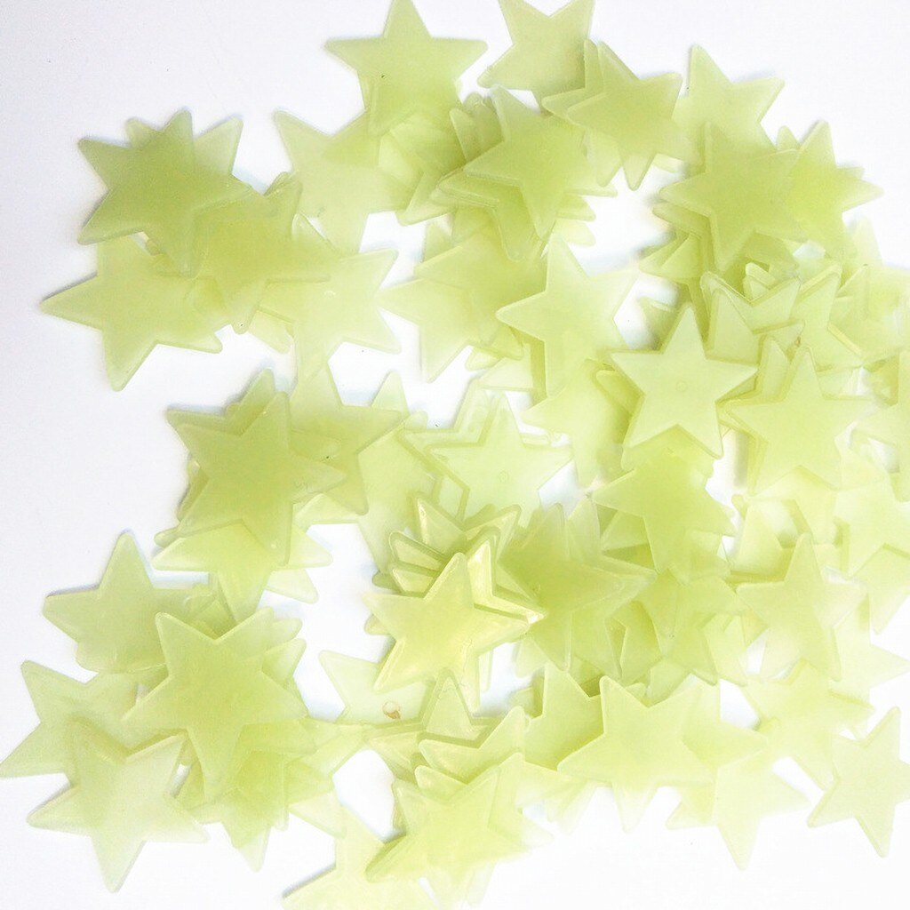 100 stuks lichtgevende muurstickers met glow in the dark sterrenstickers voor kinderkamers, babykamers, kleurrijke fluorescerende stickers en woonaccessoires: Geel 