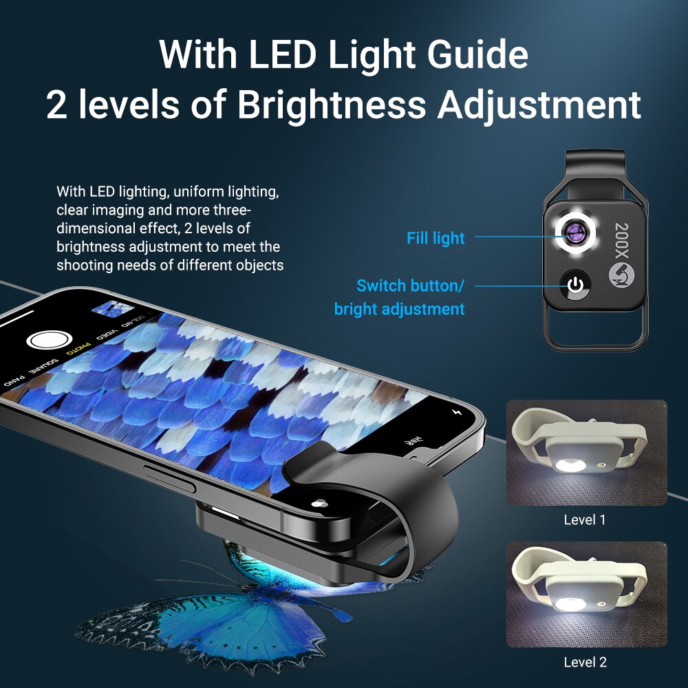 200X praktisch Mikroskop Mit CPL Handy, Mobiltelefon LED-Licht Mikro Makro Linsen Zoomen Vergrößerung Universelle Elektronische Mikroskop Len