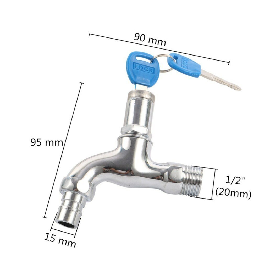 1Pc 1/2 "male Thread Sink Tap Alloy Anti-theft With Key Lock Outdoor Faucet Lockable For Outdoor Garden Watering Home Mop Sink