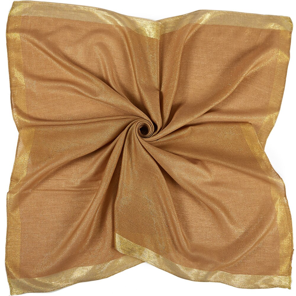 Foulard carré uni avec bordure en Lurex doré pour femme, châle léger, 90x90 cm: 2