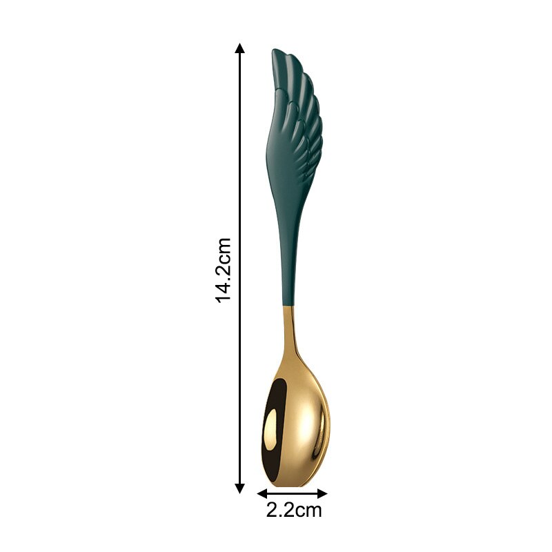 Fruit Vork Angel Wing Leuk Cadeau Voor Ijs Dessert Koffie Lepel Servies Multifunctionele Keuken Gereedschap: green gold spoon
