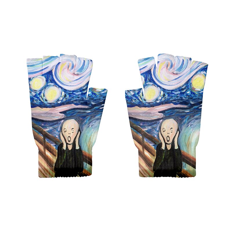 Guantes de punto de arte para adultos, guantes de medio dedo, pintura al óleo de Van Gogh, estampado, pantalla táctil, antideslizantes, guantes de muñeca: Style10