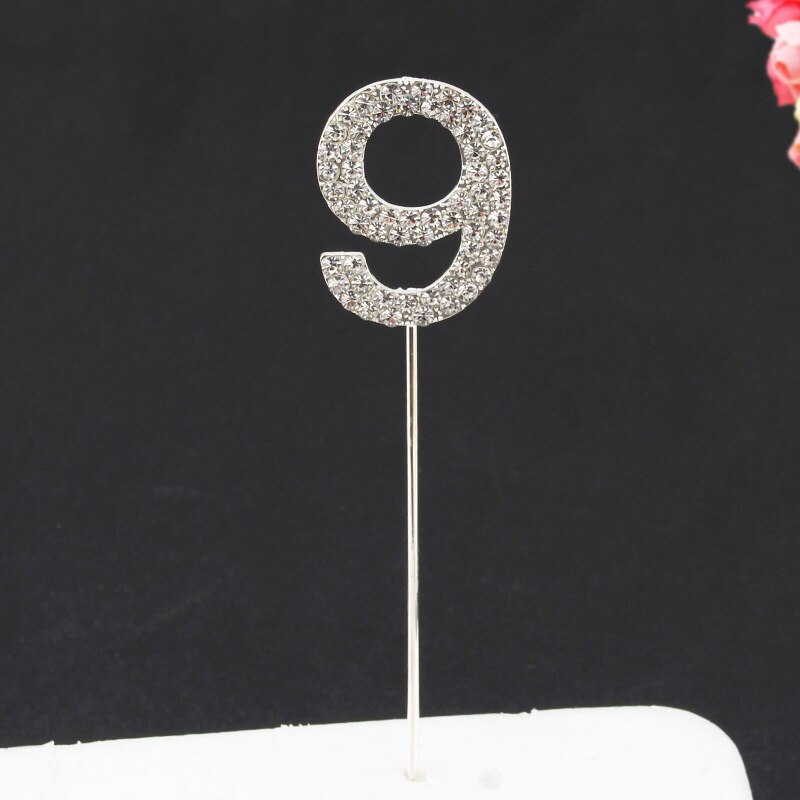 Glitter Alloy Rhinestone Number Cake Toppers Baby Shower Birthday Decoration Wedding Gold Silver Digital Cakes Dessert Decor: Sliver-9