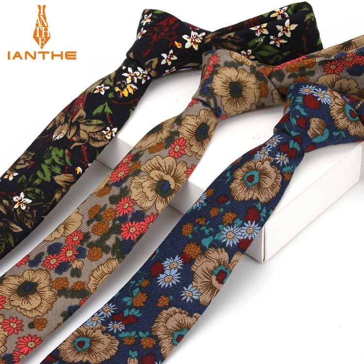 Slips til mænd afslappet bomuldshalsbånd til bryllup cravat slips til tynde slanke klassiske print slips