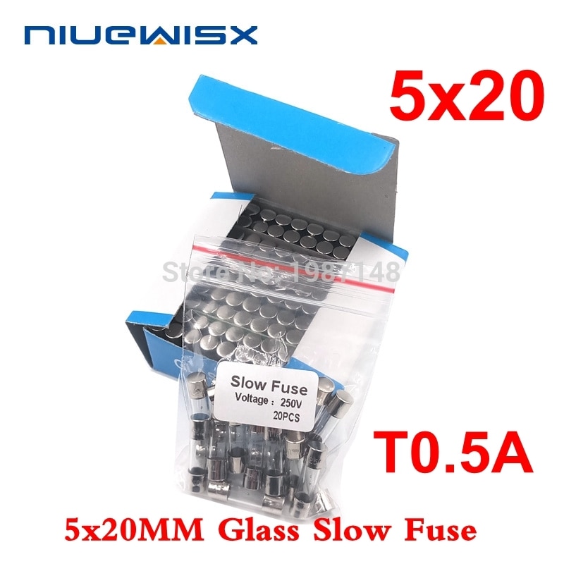 20 teile/los 5*20mm 0.5A 250V langsam sicherung 5*20 T0.5A 500ma 250V Glas Sicherung 5mm * 20mm Neue und Original