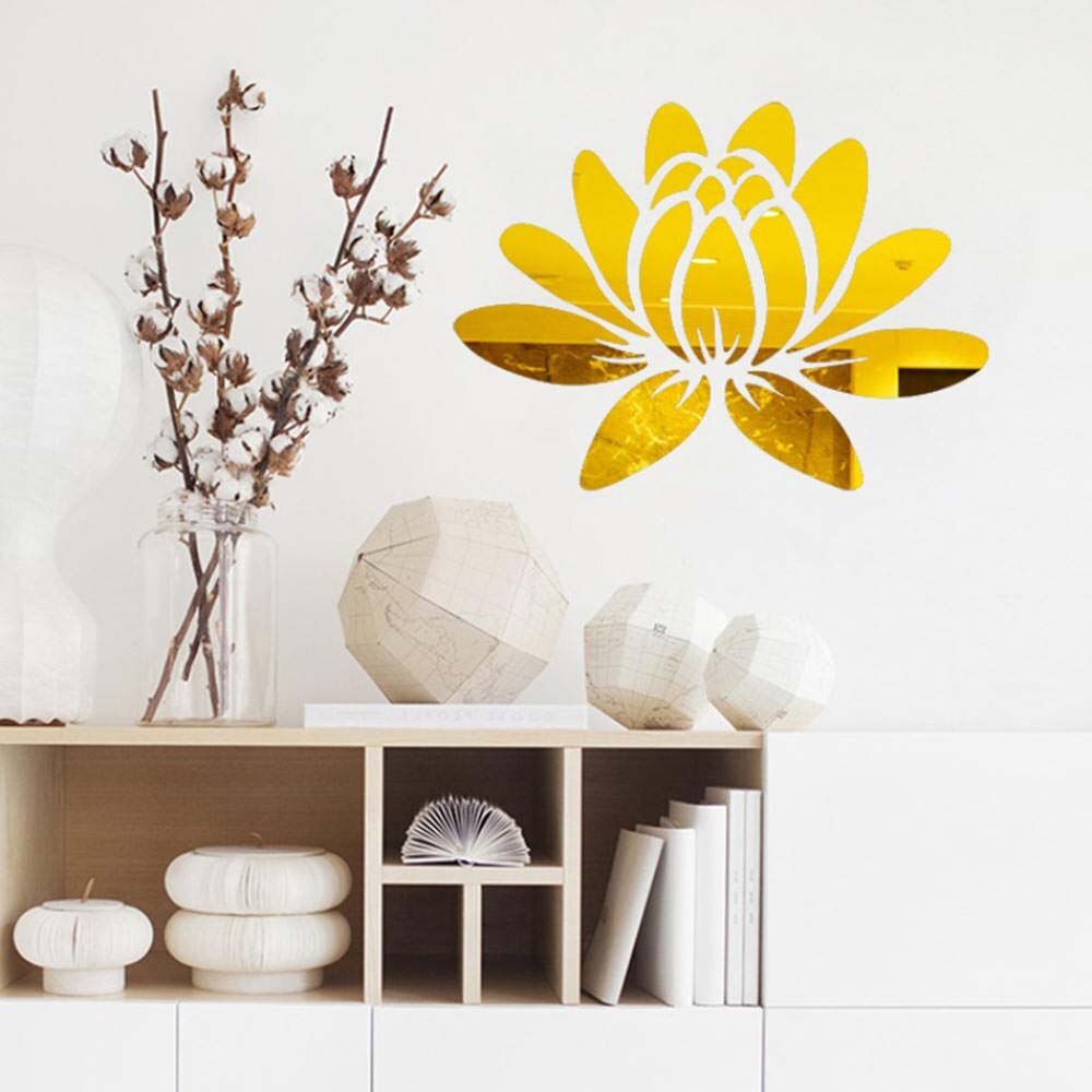 3D Acrylic Mirror Stickers Lotus Pattern Modern Removable Art Wall Decal Home Background Decoration Self-Adhesive Tile Stickers: Gold